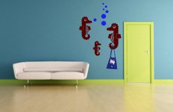 Three Seahorses With Air Bobbles Wall Hooks Decal