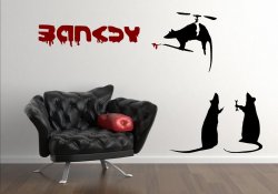 Banksy - Helicopter Rats with tag - Colourful Wall Decal