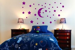 Moon And Huge Set Of Stars - Fantastic Kids Room / Nursery Wall Decal