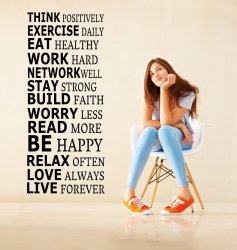 'Think positively, excercise daily...' - Large Motivational Wall Quote 
