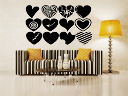 Lovely Set of 12 Creative Hearts Large Wall Sticker Removable Decal High Quality