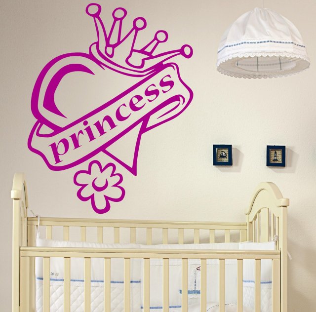 Princess Heart Crown Girls Room Wall / Car Sticker FREE P&P 35 COLOURS 