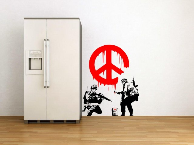 Banksy Style 'CND Peace Sign Soldiers' Art Vinyl Sticker 