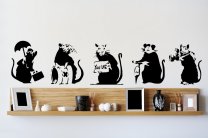 Banksy Style 5 x Rat (20cm width x 25cm height each) - Art Vinyl Stickers
