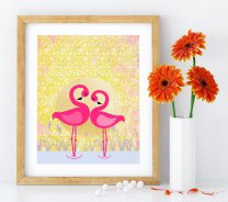 Cute Flamingos Pink & Gold Modern Premium Poster Print