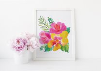 Exotic Poster Pink & Yellow Flowers Tropical Leaves Print Great Gift Idea