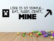 'Life is so simple - eat, sleep, craft, mine' - Amazing Large Wall Sticker