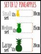 Set of 12 Pineapple Wall Stickers Tropical Fruit Decals