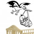 Designer - Stork Carrying Baby Child Wall Sticker