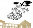 Designer - Stork Carrying Twins Cute Decal