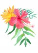 Exotic Watercolour Poster Hibiscus Flower & Tropical Leaves Modern Print