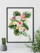 Tropical Garden Poster Watercolour Flowers & Leaves Exotic Print